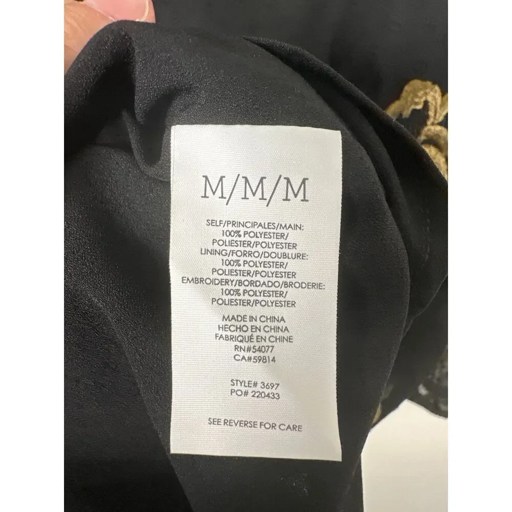 Cabi Occasion Dress Black Swiss Dot Gold Embroidery Long Sleeve Size Medium - Picture 9 of 10